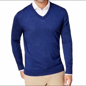 CLUB ROOM Men's Blue Wool Blend V-Neck Sweater